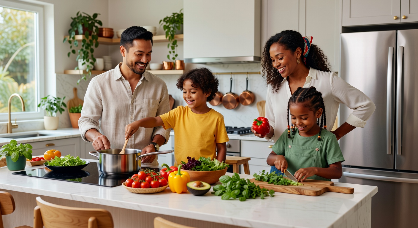 Family cooking together