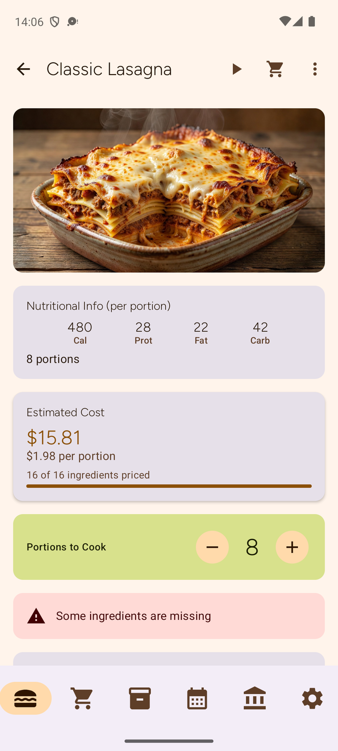 Recipe detail screen